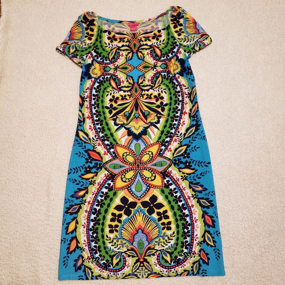 🎉HP🎉 Sunny Leigh Boho Damask Print Short Sleeve Dress